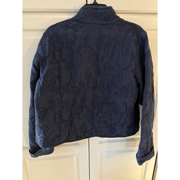 Due Per Due Quilted Embroidered Jacket Navy Blue Mandarin Collar Women 16 - Picture 4 of 5